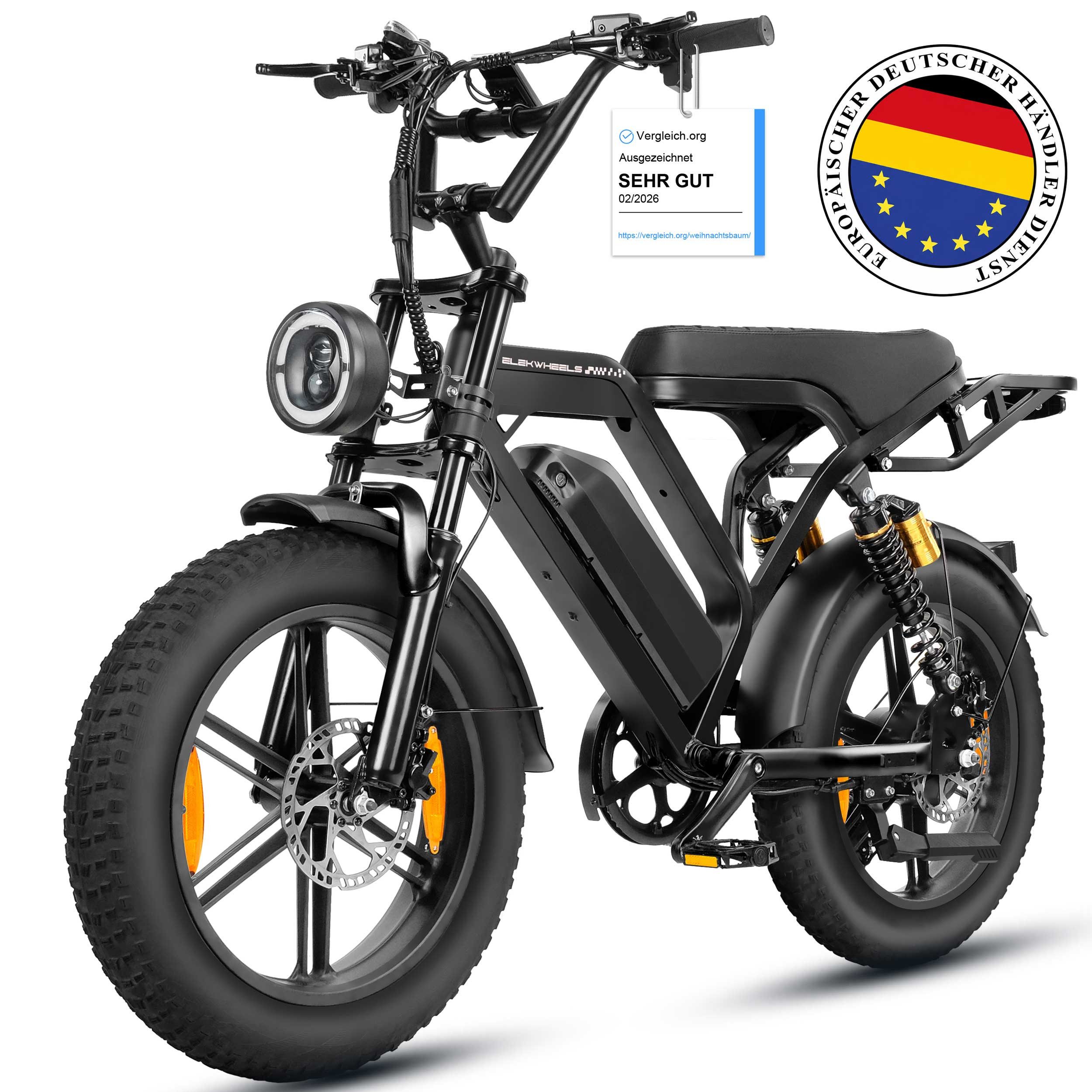 Vankel E-Bike Mountainbike Cityrad E-Fahrrad 20” x 4.0” Damen u. Herren Pedelec 720Wh Max.108KM, Kettenschaltung, Heckmotor, 720 Wh, (Beleuchtungsset mit Batterieladegerät, Batterieschlüssel, Werkzeug), 48V 15Ah All-Terrain Elektrofahrrad mit Shimano 7-Gang