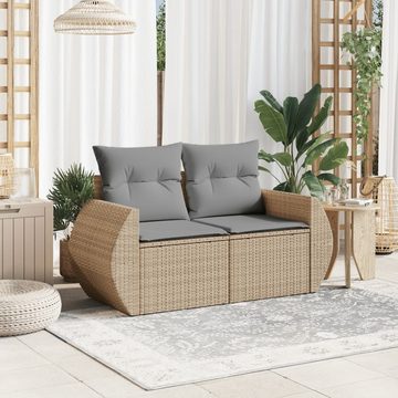 vidaXL Loungesofa Gartensofa mit Kissen 2-Sitzer Beige Poly Rattan