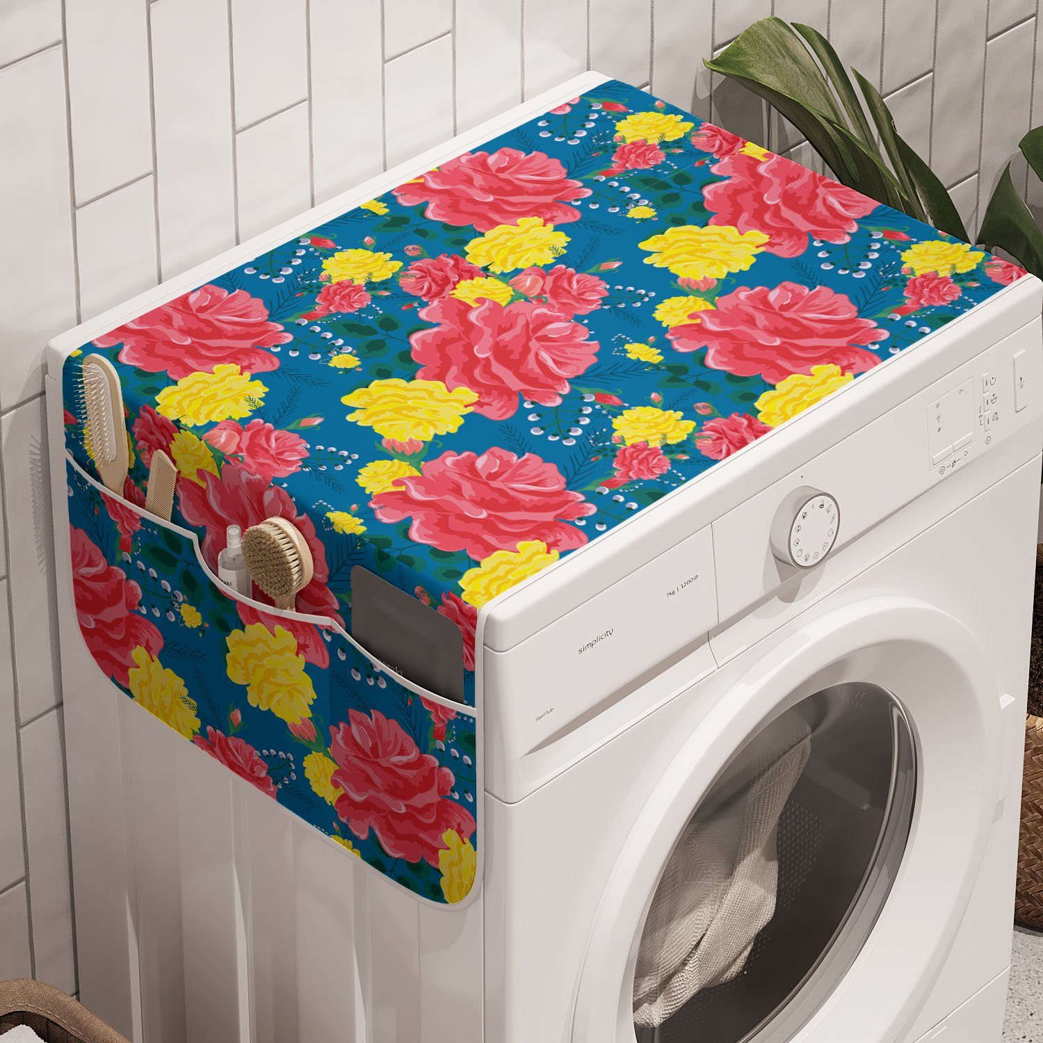 Abakuhaus Badorganizer Anti-Rutsch-Stoffabdeckung für Waschmaschine Valentinstag Rosen-Blüten Trockner, Blume und