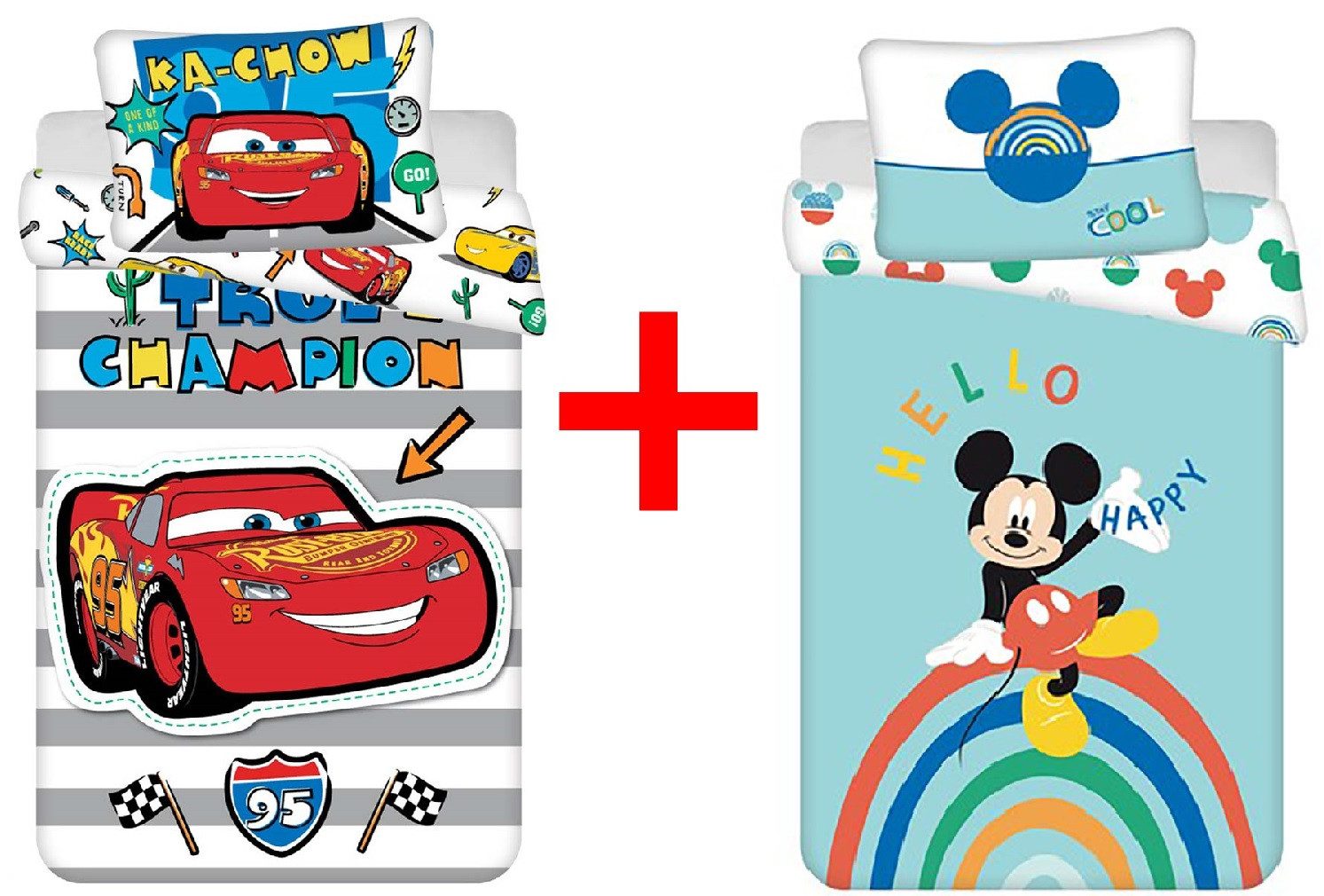 Disney Kinderbettwäsche Disney Cars Lightning McQueen + Micky Maus Kinderbettwäsche, Renforcé, 2 teilig