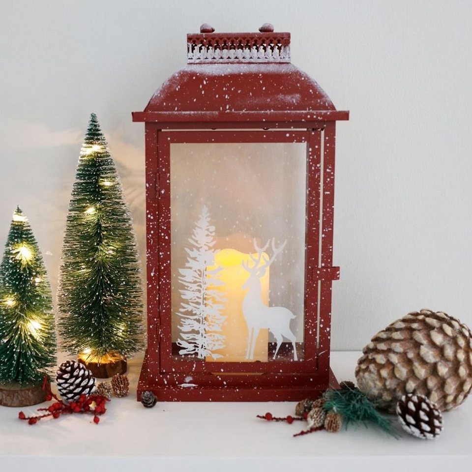 BURI Kerzenlaterne Weihnachtslaterne rot 46cm Weihnachtsdeko Fensterdeko  Winterdeko