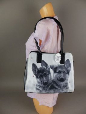 Kögler Handtasche Damen, Kinder Handtasche Hunde Welpen Textil Fotodruck s/w