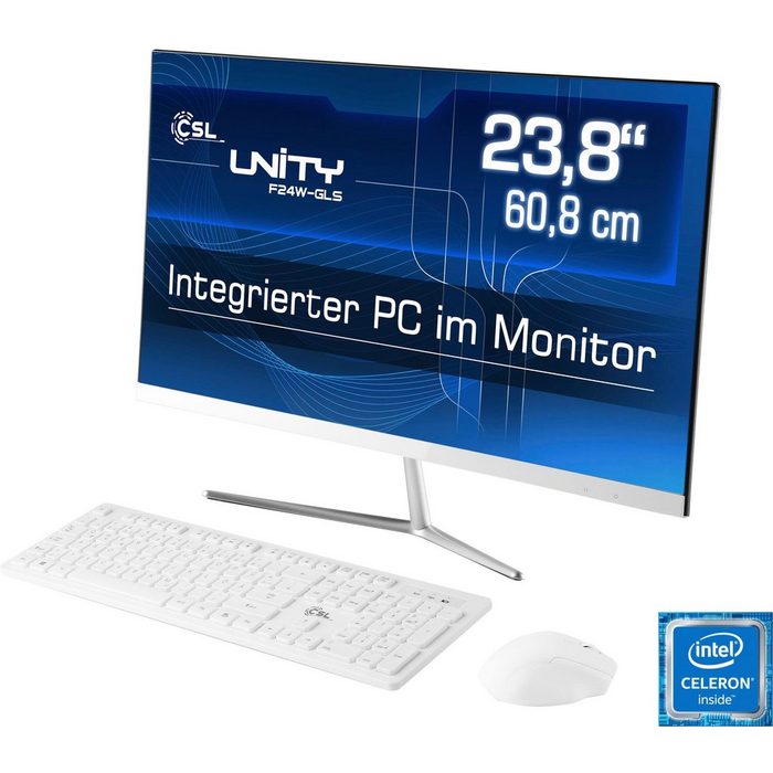 CSL Unity F24-GLS mit Windows 10 Pro All-in-One PC (23 8 Zoll Intel Celeron N4120 UHD Graphics 600 8 GB RAM 512 GB SSD)