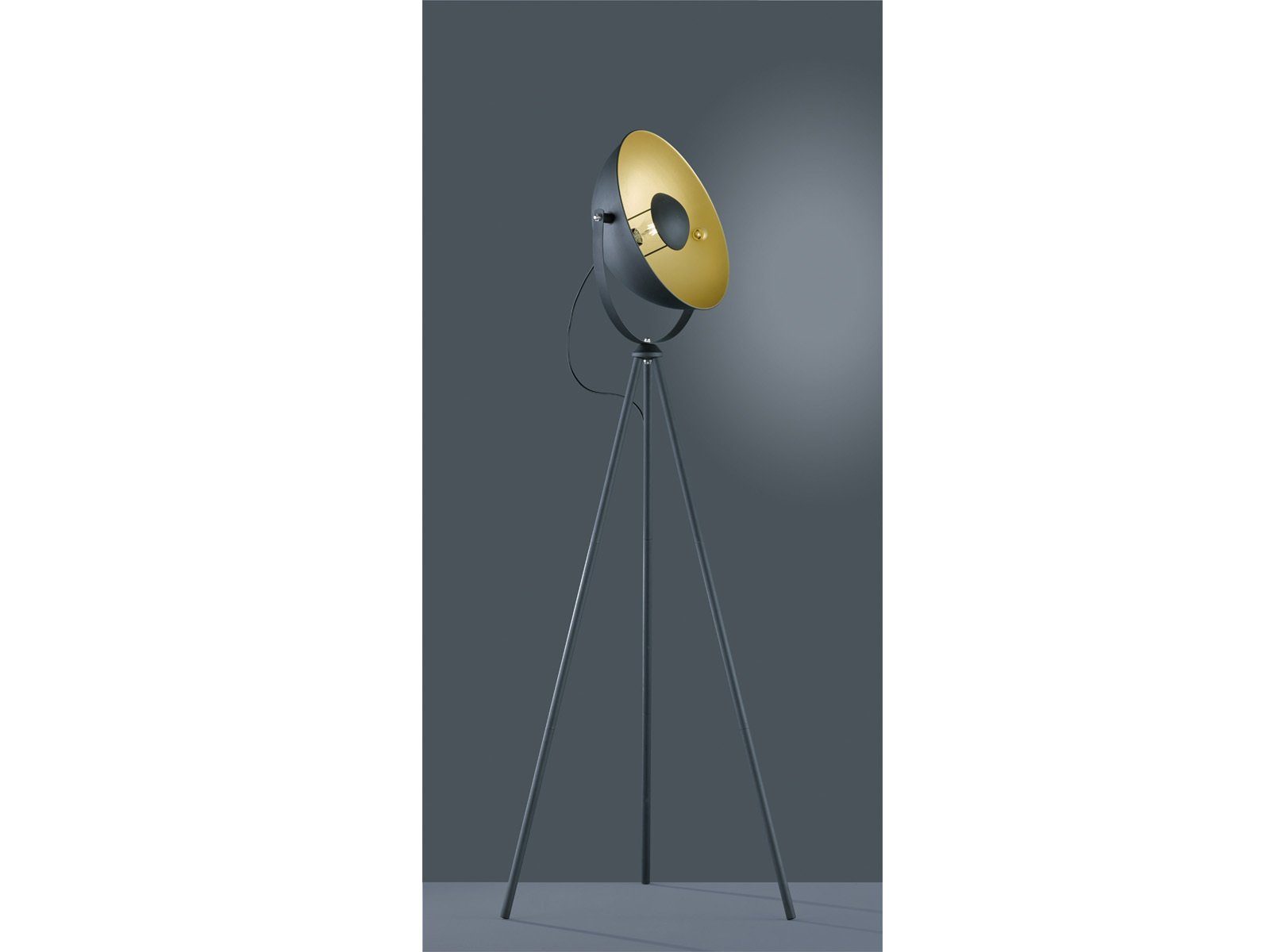 Dimmfunktion, Tripod Style Warmweiß, Stehlampe, Höhe Schwarz meineWunschleuchte wechselbar, Golden Industrial Dreibein Fabriklampe LED LED 160cm