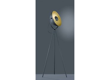 meineWunschleuchte LED Stehlampe, Dimmfunktion, LED wechselbar, Warmweiß, Tripod Industrial Style Dreibein Schwarz Golden Fabriklampe Höhe 160cm