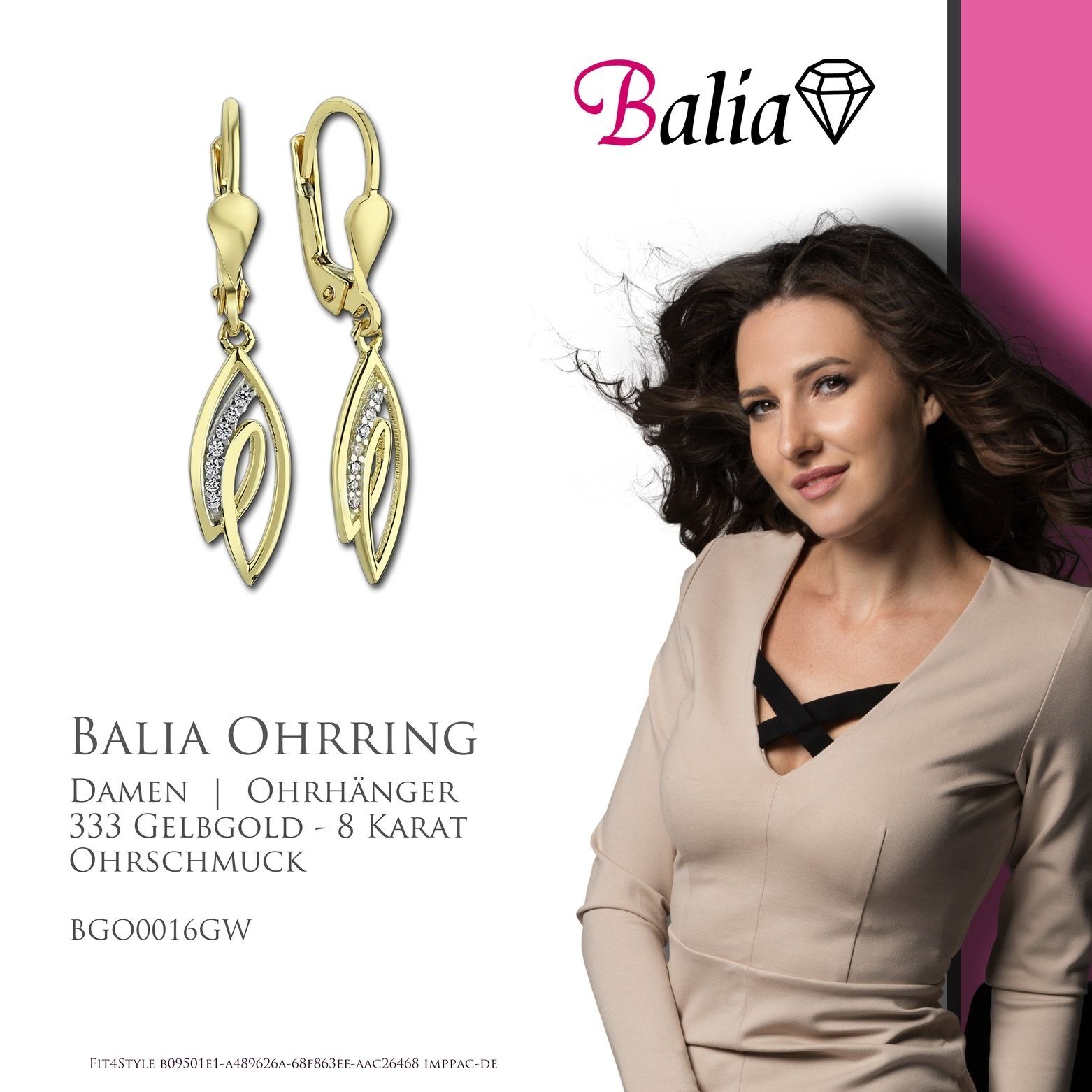 aus Balia 333 - Ohrhänger (Ohrhänger), Gelbgold 8 8K (Blätter) Karat, Balia Ohrhänger Paar Damen Gold für weiß, Ohrhänger gold Farbe: