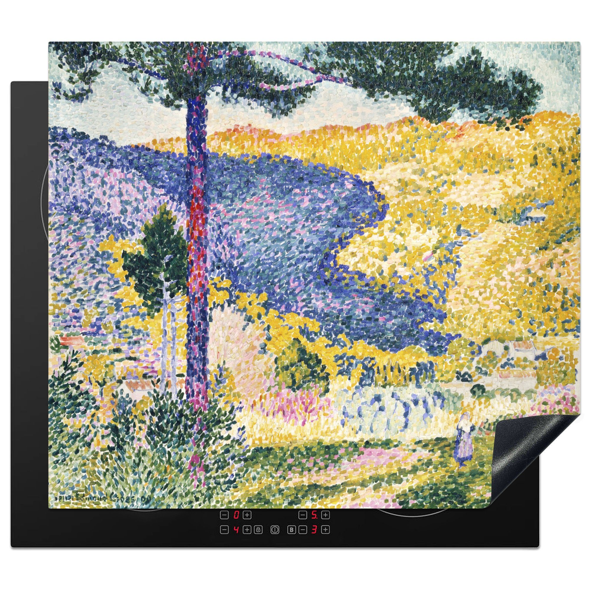 MuchoWow Herdblende-/Abdeckplatte Tal mit Tanne; Schatten auf dem Berg - Henri Edmond Cross, Vinyl, (1 tlg), 59x52 cm, Ceranfeldabdeckung für die küche, Induktionsmatte