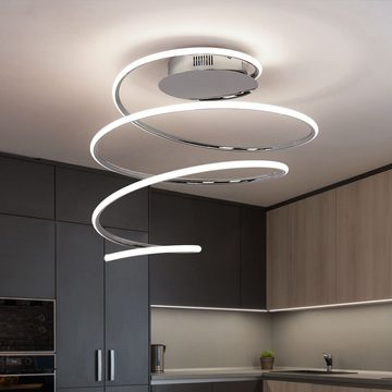 WOFI LED Deckenleuchte, LED-Leuchtmittel fest verbaut, Warmweiß, LED Deckenlampe Wohnzimmerleuchte dimmbar Deckenleuchte Spirale chrom
