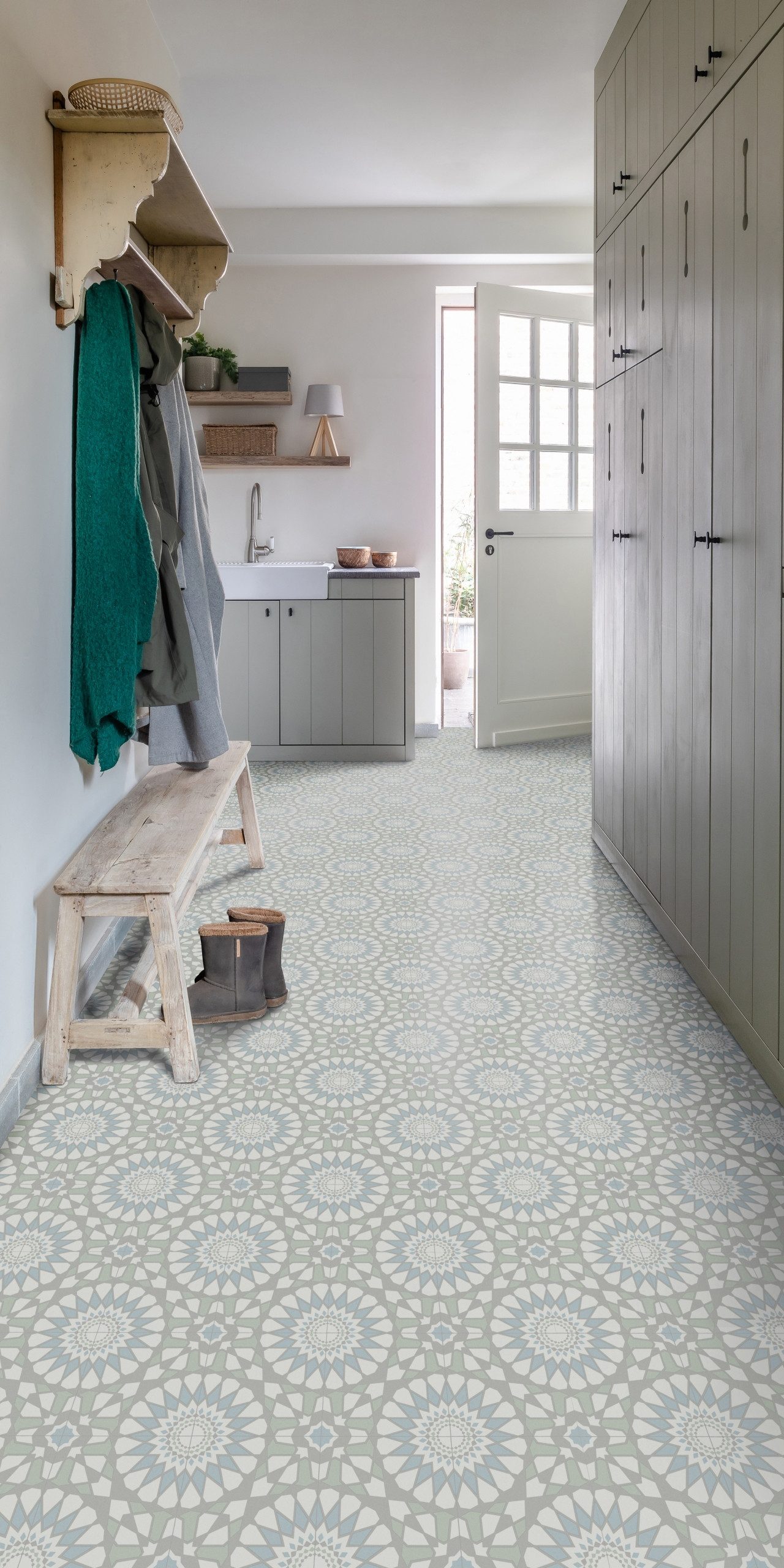 misento Vinylboden Arctic in Boho Fliesenoptik, für Feuchtraum- und Privatbereiche, PVC Bodenbelag Meterware 200/400 cm Breite, 2,8 mm Stärke