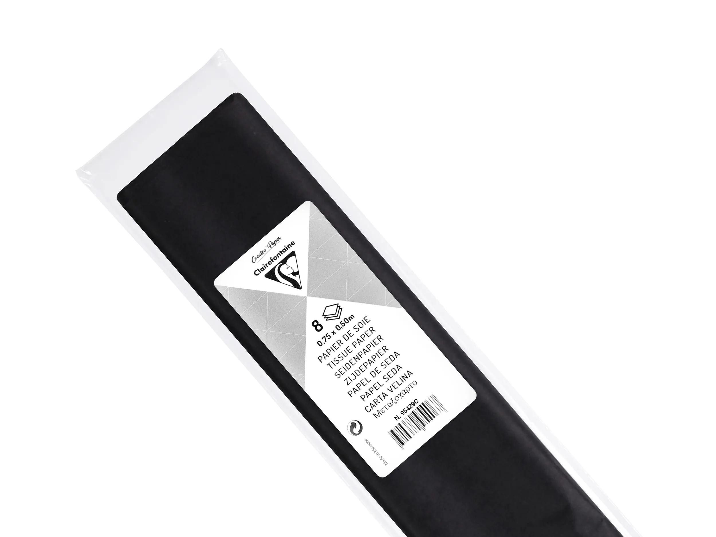 CLAIREFONTAINE Seidenpapier 10x Seidenpapier, Pack. 8 Bogen 50x75cm - Schwarz 95429C, LOISIR CREATIF & DECORATION