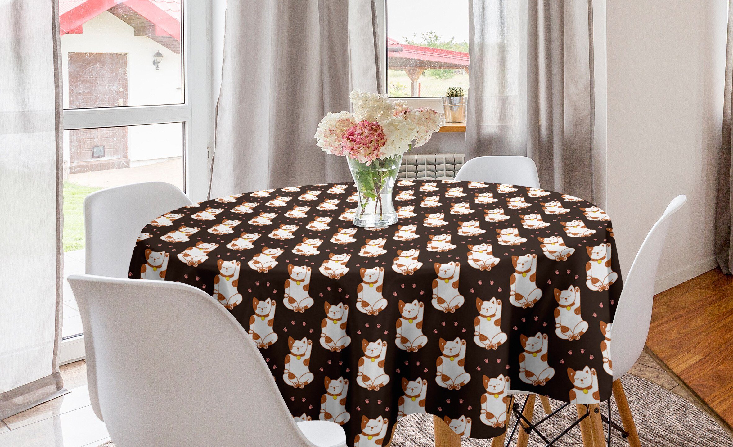 Abakuhaus Tischdecke Kreis Tischdecke Abdeckung für Esszimmer Küche Dekoration, japanische Katze Beruhigen Katze Maneki Neko