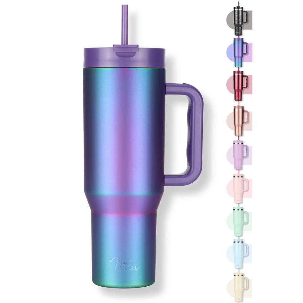 Milu Thermobecher Edelstahl Tumbler To Go 1200 ml, mit Strohhalm und Henkel