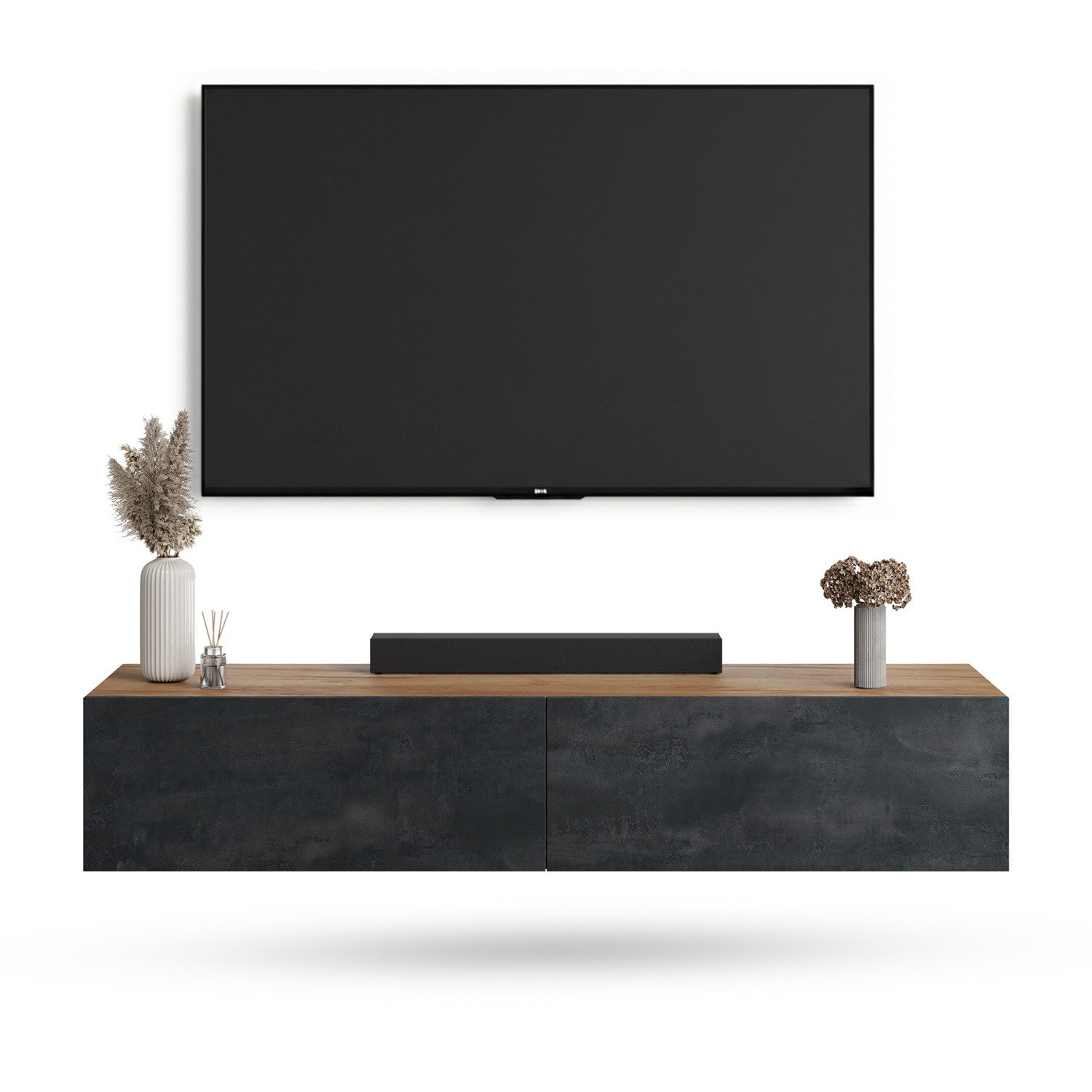 Planetmöbel TV-Board WEST (TV Lowboard, Fernsehschrank hängend oder stehend), Fernsehtisch 1x 160cm breit