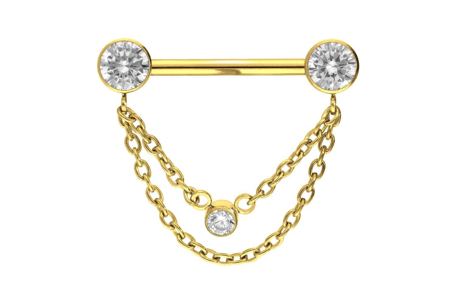 PIERCINGLINE Brustwarzenpiercing Titan Barbell mit Push Fit 2 KETTEN + KRIS günstig online kaufen