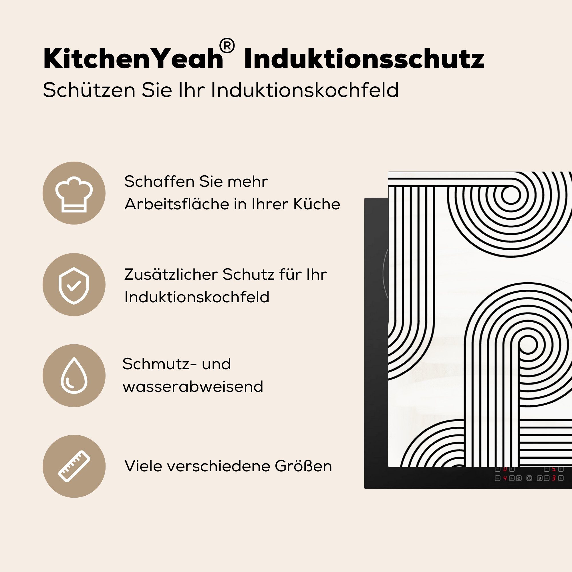 Induktionskochfeld für Schwarz Vinyl, cm, tlg), Rund die Kunst - küche, Schutz MuchoWow Herdblende-/Abdeckplatte - Ceranfeldabdeckung 81x52 (1 - Weiß,
