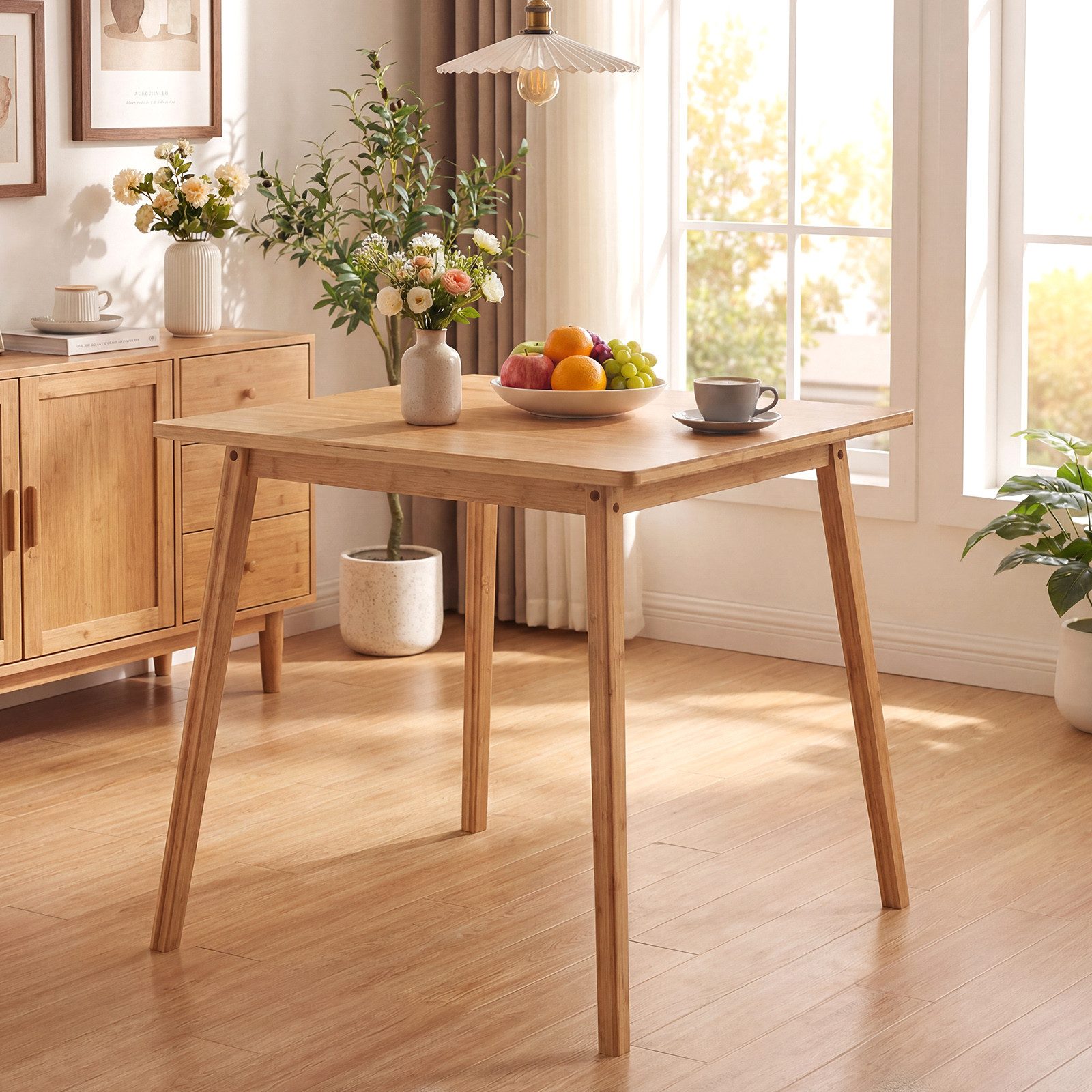 COSTWAY Esstisch, Quadratischer Bambus-Esstisch für 2-4 Personen, 70 cm