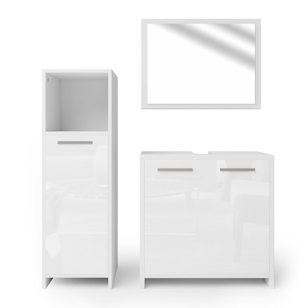 Vicco Badmöbel-Set Kiko, Weiß Hochglanz, 3 günstig online kaufen