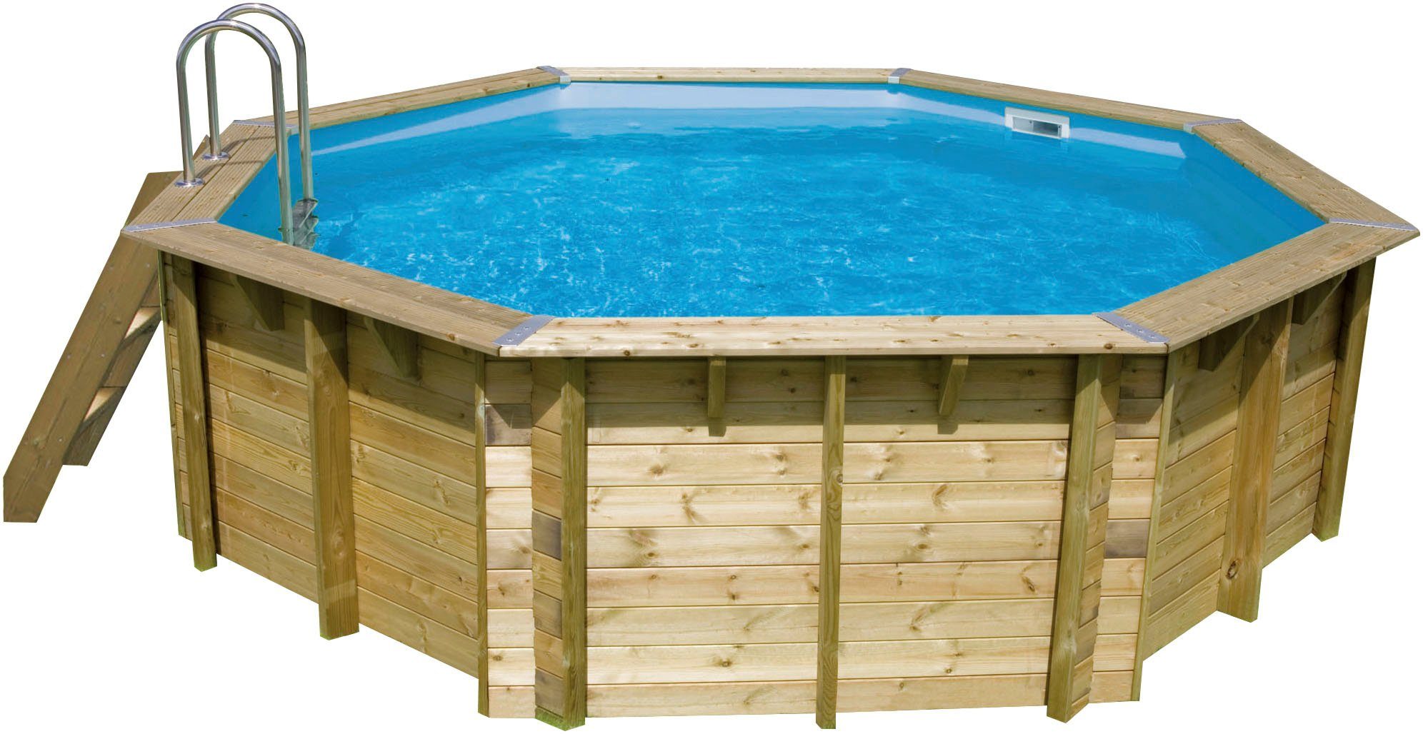 Ubbink Achteckpool Ocea 430 (Komplett-Set, 11-tlg), ø 430 x 120 cm, Holzpool komplett mit Filteranlage