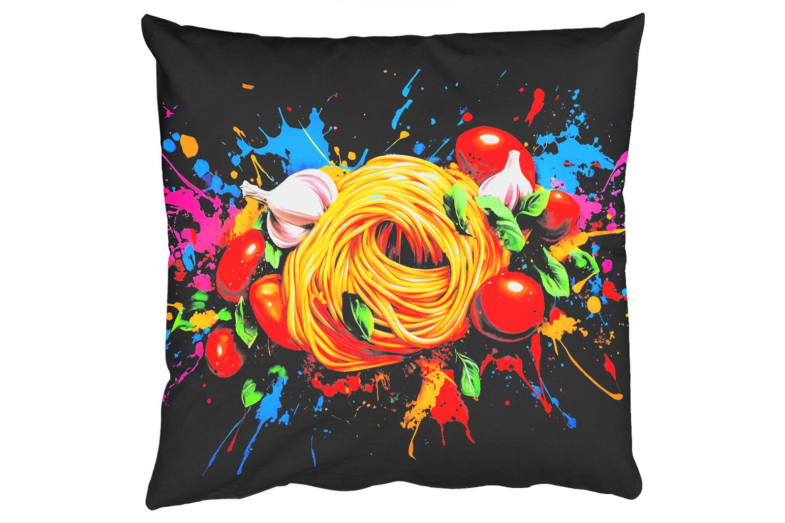 MuchoWow Dekokissen Spaghetti - Graffiti - Farbe - Bunt - Lebensmittel - Modern, Zierkissen, Deko Kissen mit Füllung, Sofakissen, 60x60 cm