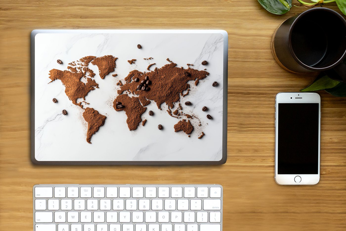 Thumbnail - MuchoWow Laptop-Aufkleber Weltkarte - Kaffee - Marmor, (1tlg), Laptop Folien Cover, Aufkleber, Sticker, Schutz vor Kratz...
