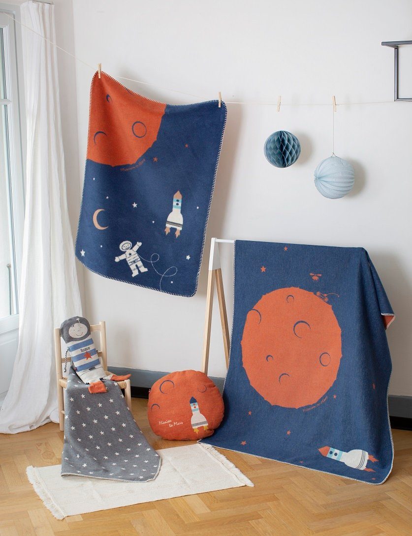 DAVID Babydecke 'Mars' Kinderdecke x 100 75 cm Mila Blau, FUSSENEGGER