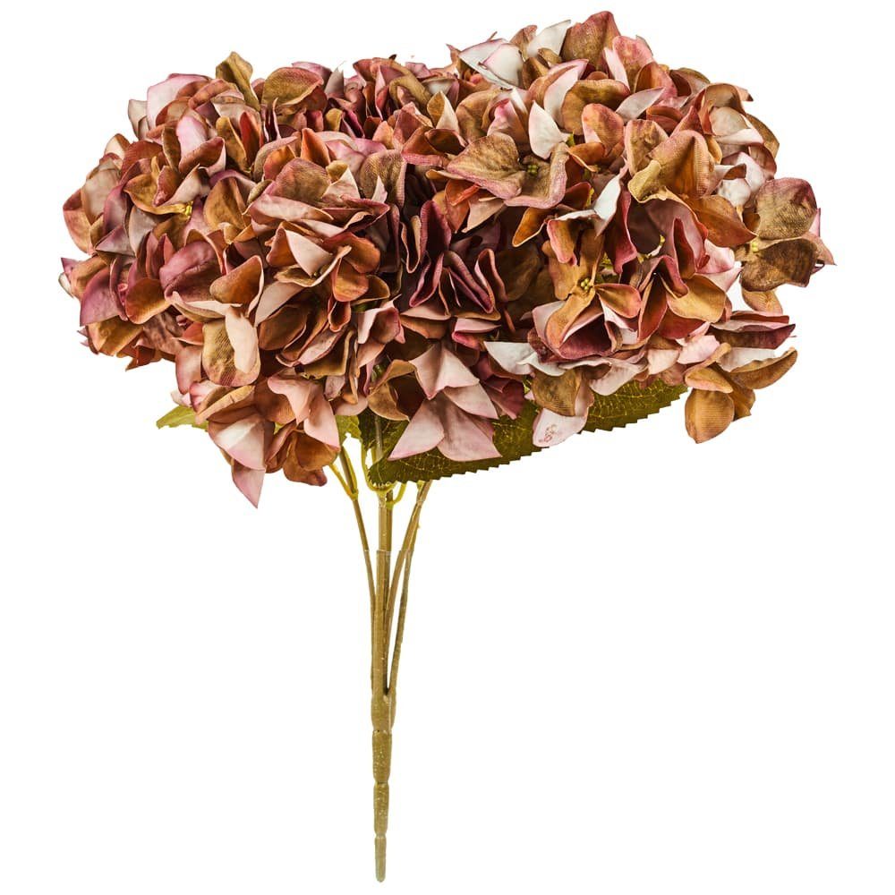 Kunstblume Hortensien Blüten Kunstblumen 1 Bund 5 Blüten Ø 18 cm violett grün Hortensien, matches21 HOME & HOBBY, Höhe 45 cm