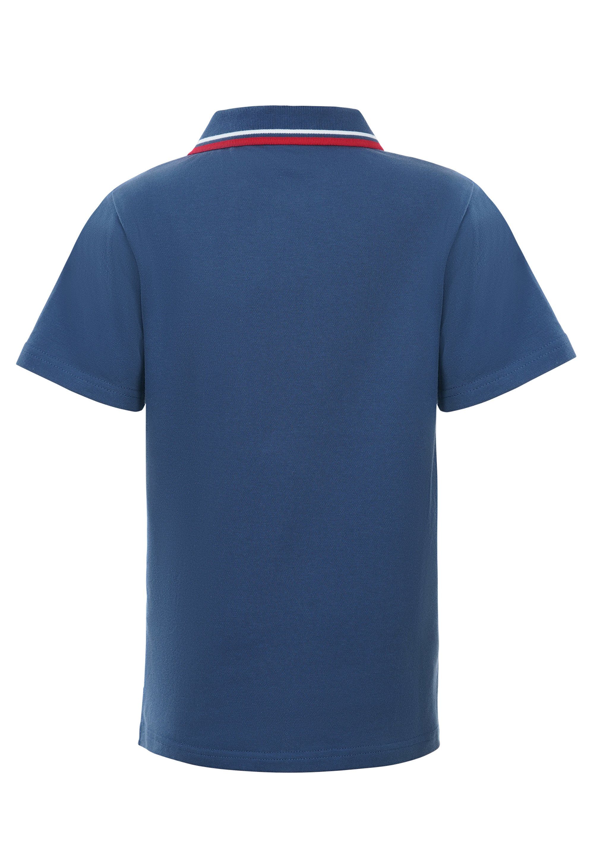 GIORDANO Comic Poloshirt Retro blau-meliert junior mit Löwen-Stickerei Style toller