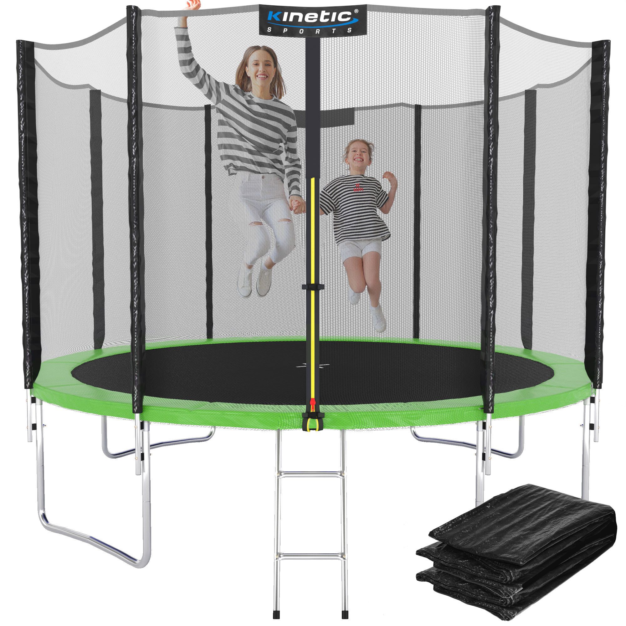 Kinetic Sports Gartentrampolin SALTO PLUS, Ø 244 cm, Komplett-Set mit Leiter, Regenplane, Einstiegsleiter