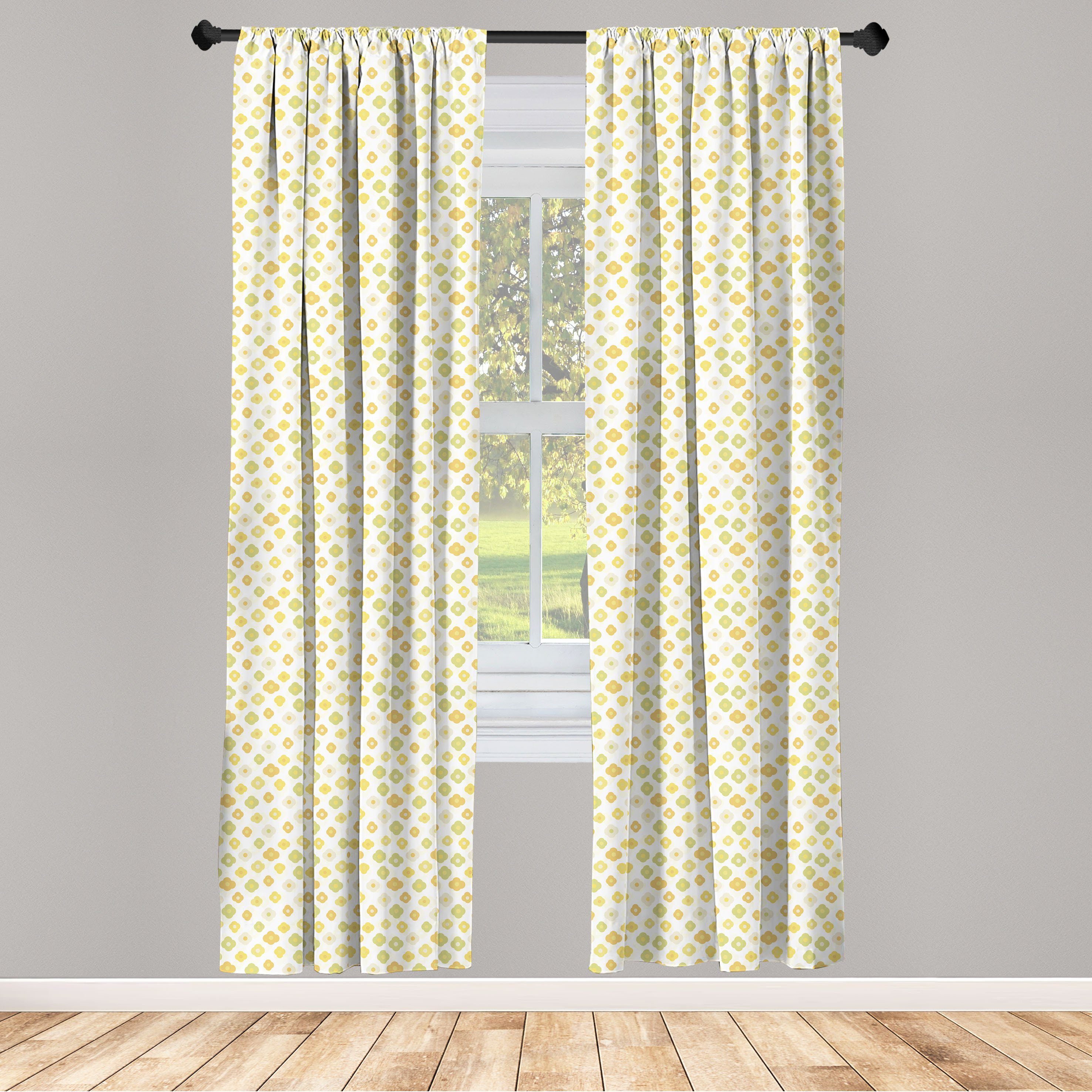 Gardine Vorhang für Wohnzimmer Schlafzimmer Dekor, Abakuhaus, Microfaser, Grün Gelb Blumen Gänseblümchen