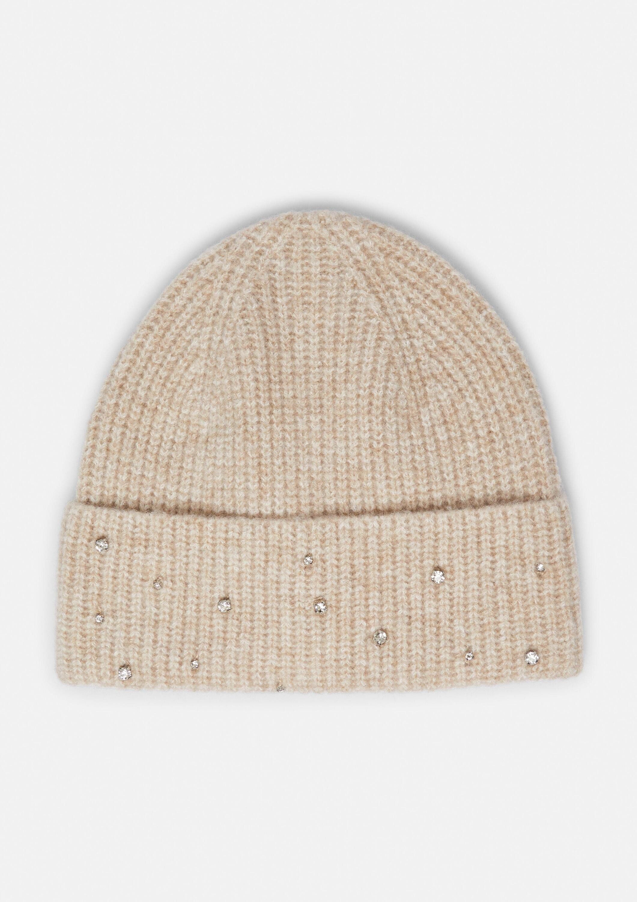 comma Strickmütze Mütze Strick-Beanie mit Schmuckstein-Besatz