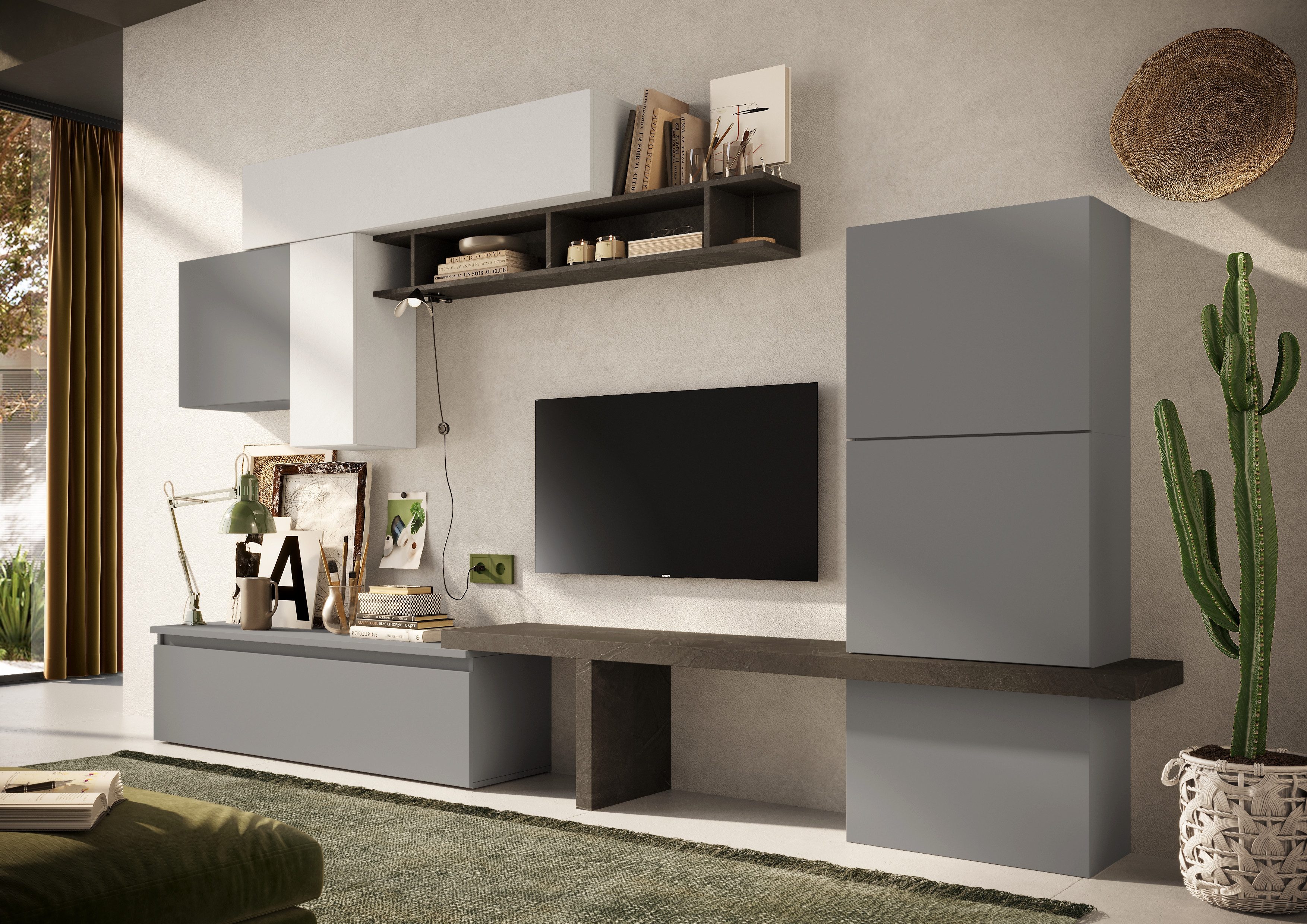 Home affaire Wohnwand Infinity, 9tlg. Breite 295 cm, Höhe variabel, Schrankwand, (Lowboard,9, (9-St), T-Boden/Würfel-Element, 3x Hängewürfel, 2x Hängeschrank, Wandregal)