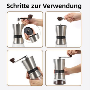 Novzep Kaffeemühle Manuell/Hand mit Keramikmahlwerk,Espressomühle mit 8 Mahlstufen