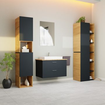 GARLIVO Badezimmer-Set Badezimmerschrank GLC1, hängend, stehend, Anthrazit, Hochschrank, Breite 50cm