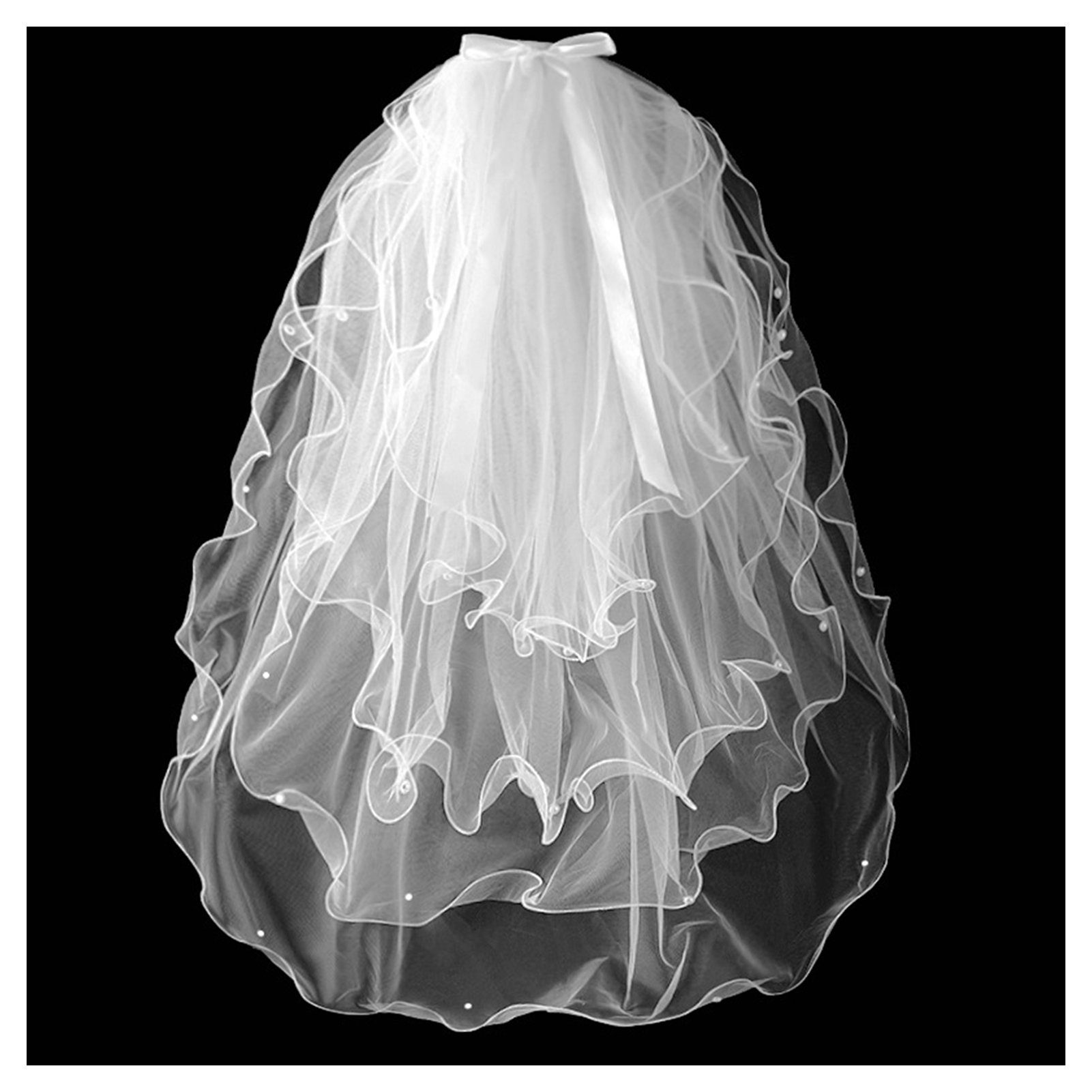 Blusmart Schleier 4-stufiger Hochzeitsschleier Für Damen, Einfacher Perlen-Kurzschleier, Brautschleier beige B | Haarschmuck