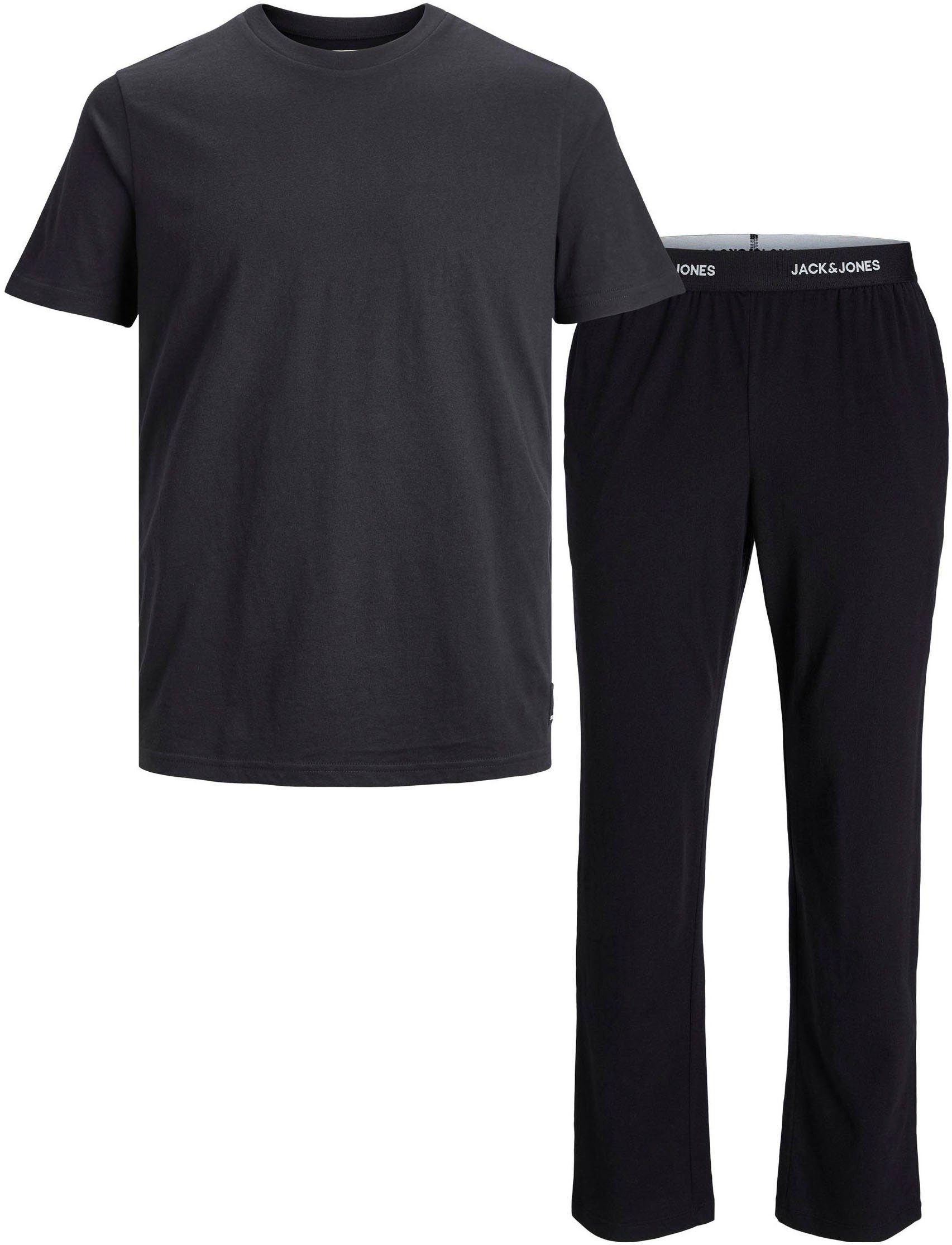 Jack & Jones Loungeanzug JACBASIC LABEL SS TEE AND PANTS SET (Set, 2 tlg) Black