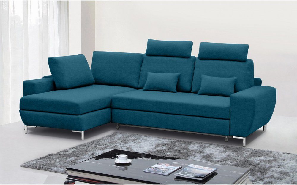 Stylefy Ecksofa rechts Bettkasten, Bettfunktion oder Florence mit mane Eckcouch, mit links Kopfteil-, Stylefy Kissen bestellbar, und L-Form, Rückenteil Sitztiefenverstellung, und inklusive Ecksofa