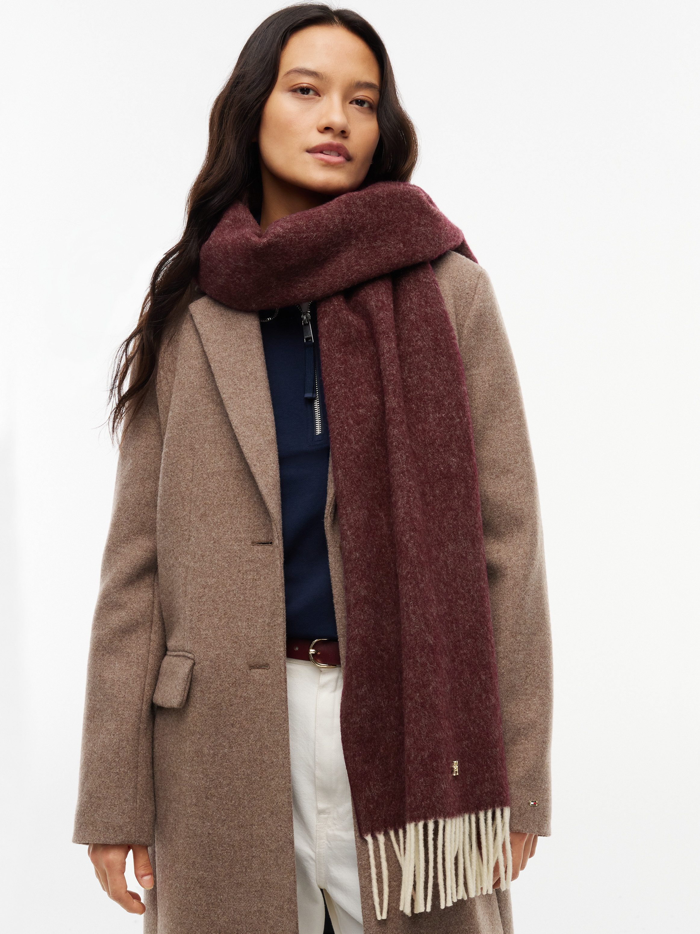 Tommy Hilfiger Schal TH ELEVATED CHIC WOVEN, aus reiner Wolle, mit Fransen