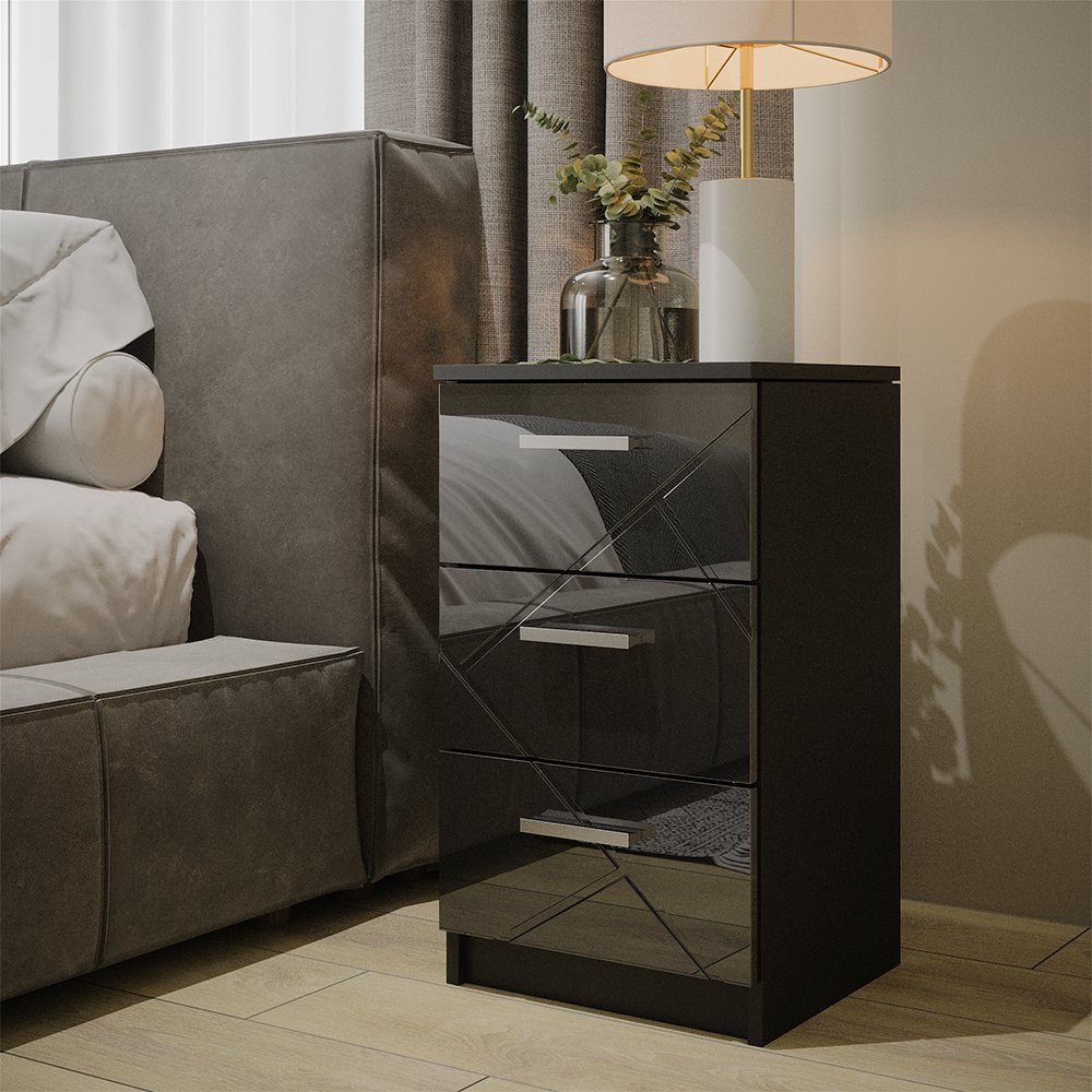 Vicco Nachtschrank Irma, Schwarz Hochglanz, 37.6 x 66 cm