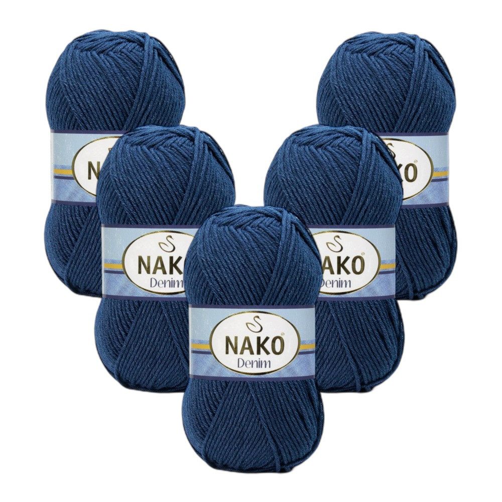 NAKO 5 x NAKO Denim Häkelwolle, 200 m, Jeansoptik,Strickgarn,Häkelgarn