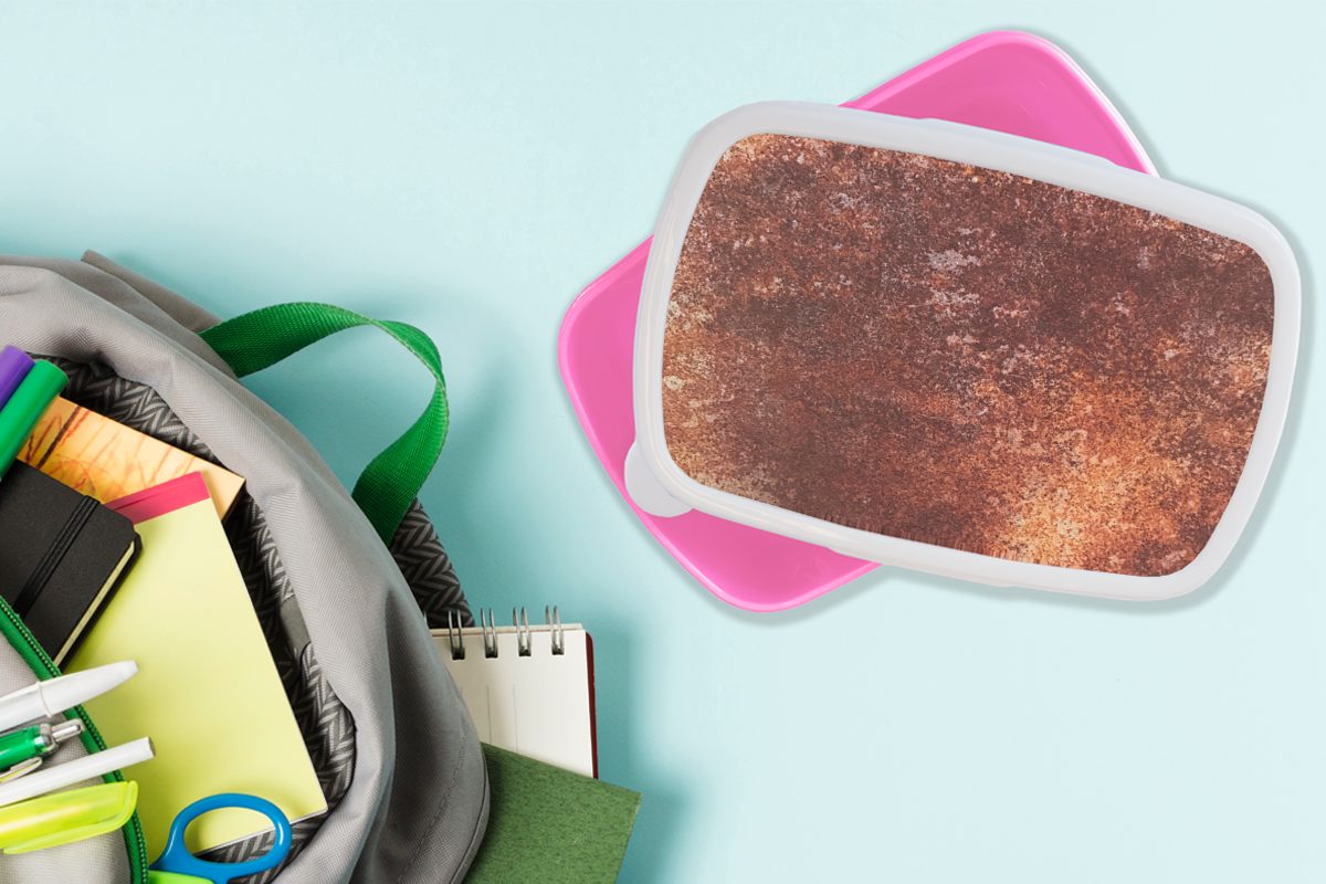 MuchoWow Lunchbox - für Kinder, Kunststoff, Textur, - Kunststoff (2-tlg), rosa Erwachsene, Brotdose Snackbox, Bronze Brotbox Rost Mädchen