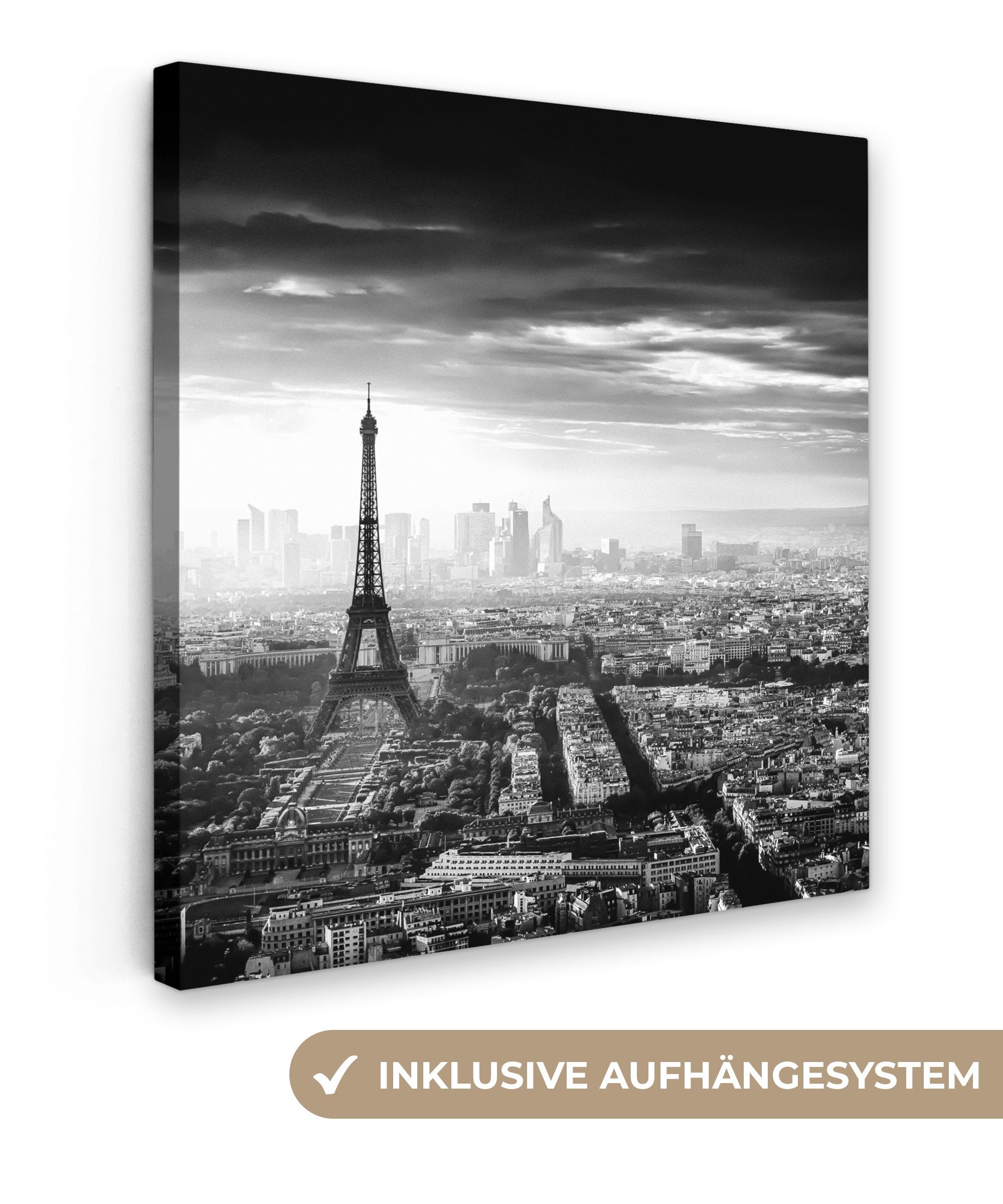 OneMillionCanvasses® Leinwandbild Paris - Skyline - Eiffelturm - Stadt - Wolken, Fotodruck (1 St), Wandbild, Deko Schlafzimmer Wohnzimmer Flur 20x20 cm