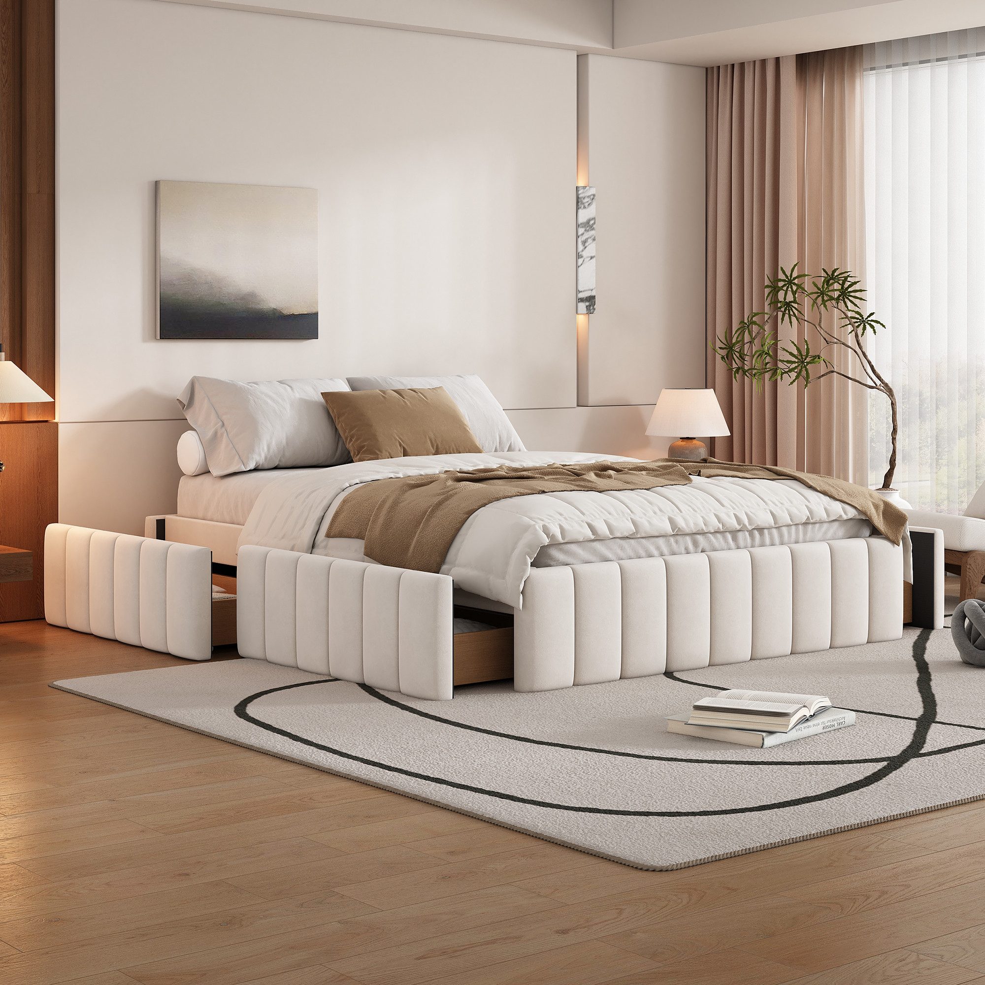 OKWISH Polsterbett Funktionsbett Stauraumbett Doppelbett Flachebett günstig online kaufen