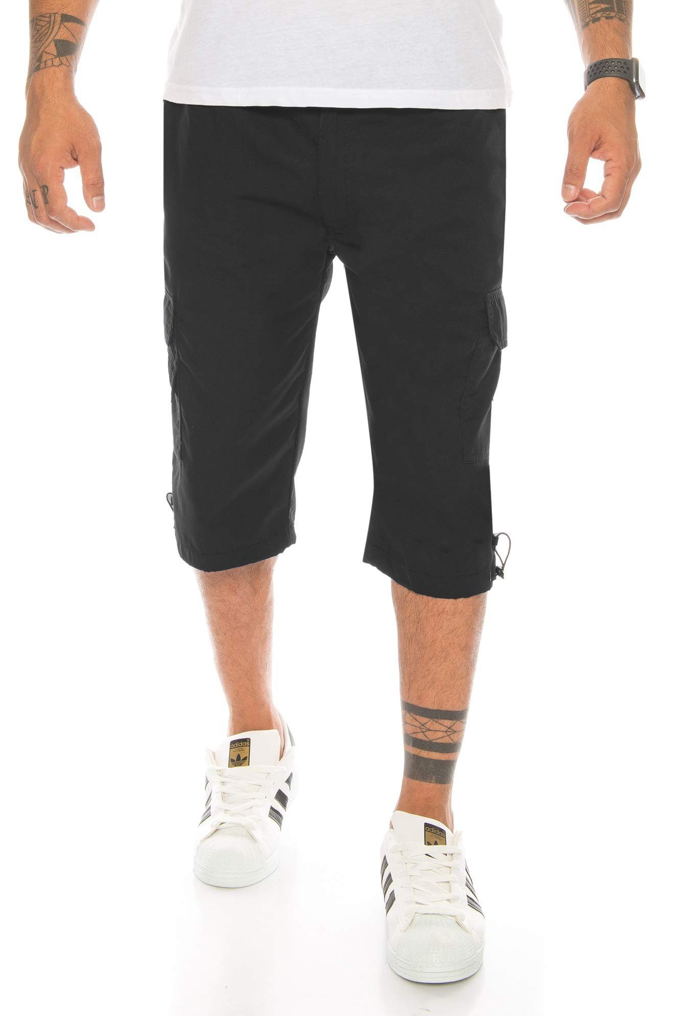 Kendindza Collection Cargoshorts Bermudas Cargoshorts Schwarz Taschen, Herren, Gummibund Herren 3/4 Herren Stretch Sommer, Hose Herren Kurze Cargo Herren Hose Hose kurze