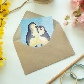 Mr. & Mrs. Panda Grußkarte Pinguin umarmen - Eisblau - Geschenk, Liebesgeschenk, Hochzeit, Grußk, Matte Innenseite