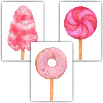 Tigerlino Poster Zuckerwatte Donut Lollipop 3er Set Bilder Süßigkeiten Wandbilder