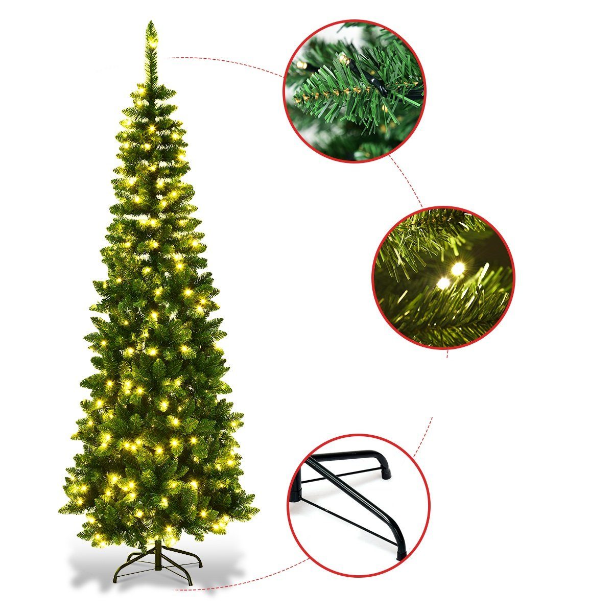 COSTWAY Künstlicher Weihnachtsbaum, mit 350 warmweißen LEDs, 1085 PVC Spitzen