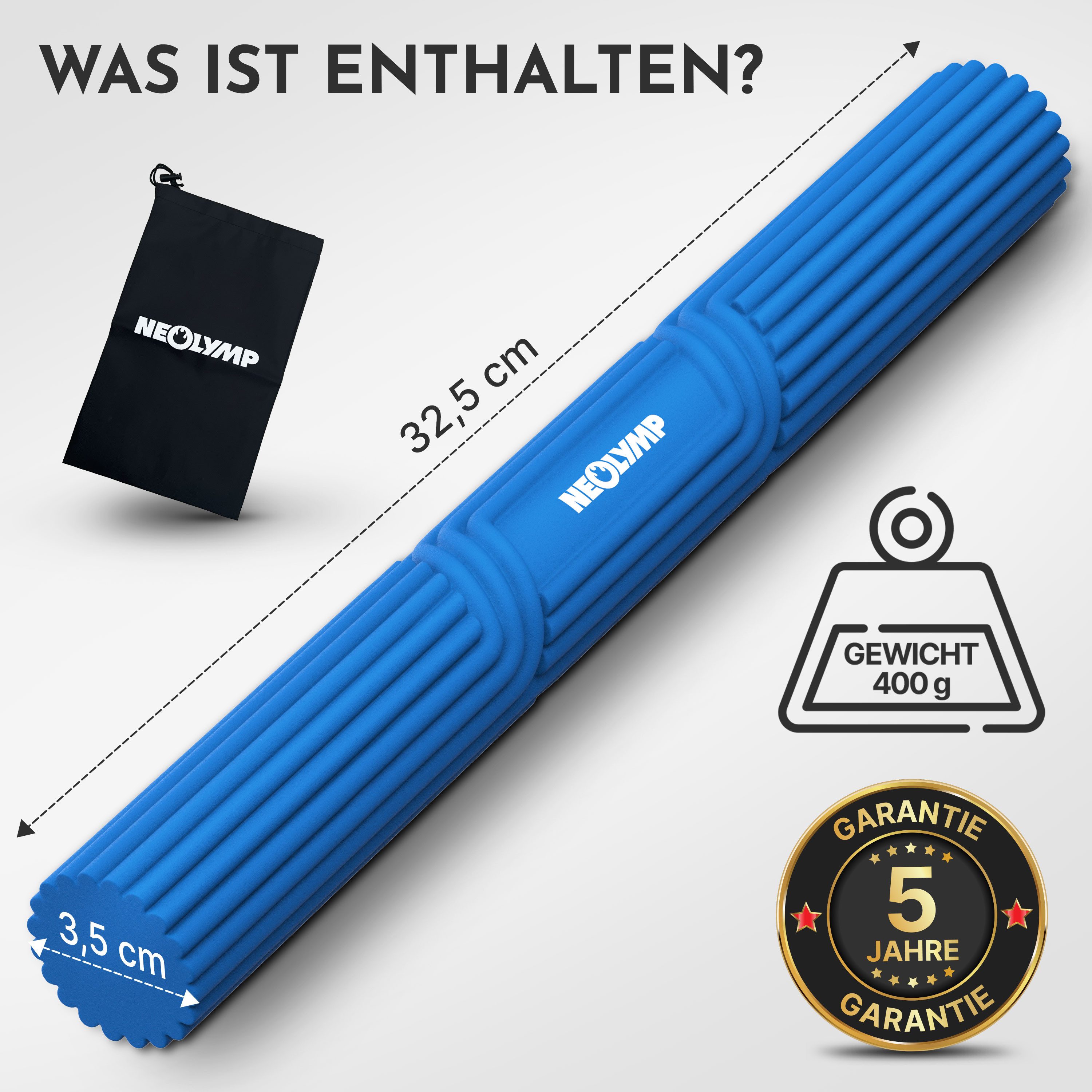 NEOLYMP Handmuskeltrainer Handtrainer Unterarmtrainer – Griffkraft & Rehabilitation –Therapy Bar (Hand Trainingsgerät inkl. Tragetasche, Übungsheft & E-Book), Grip Strength Trainer aus Silikon, rutschfest & langlebig