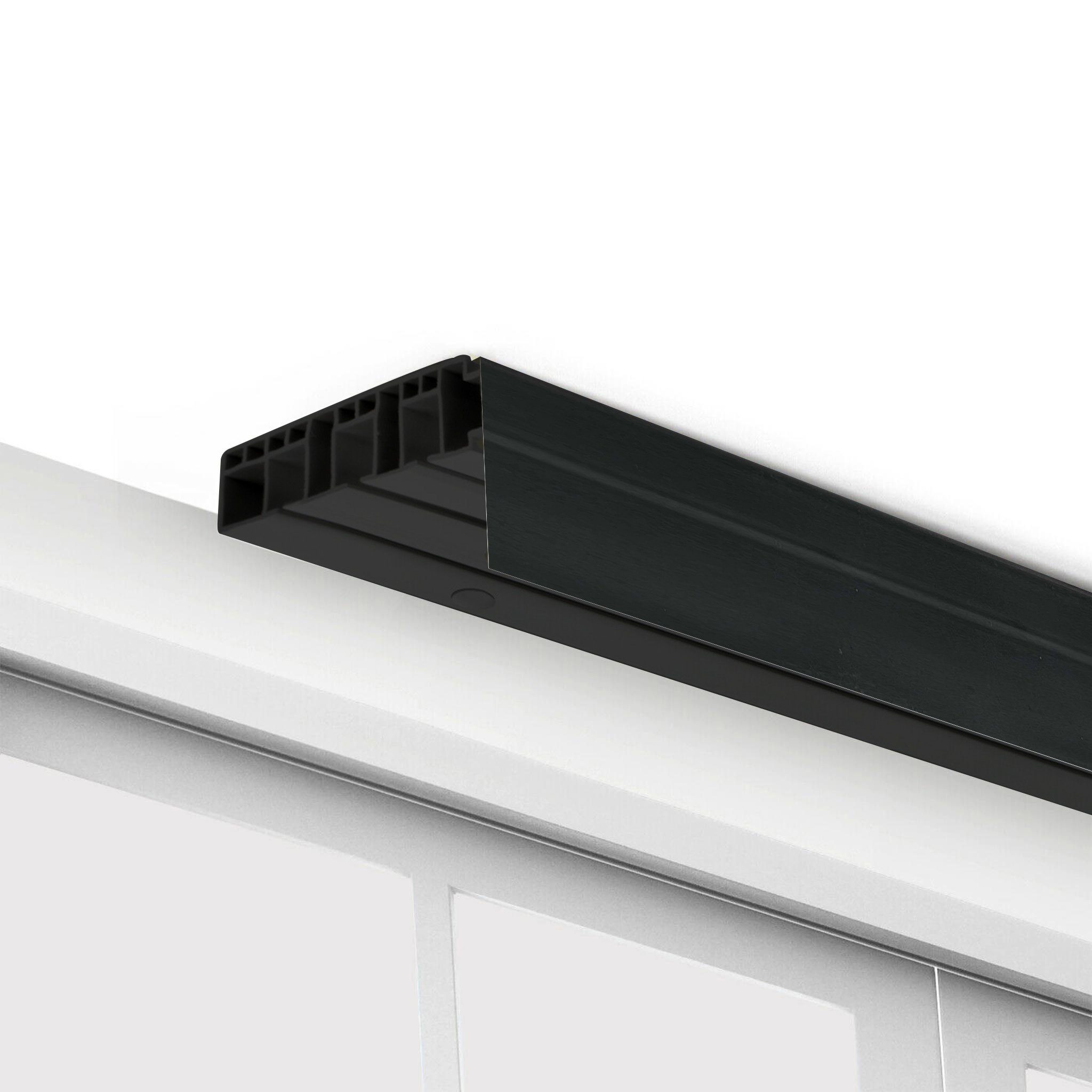 Vorhangschiene SH Set, 3-läufig, schwarz, mit 5 cm Blende, SN DECO GROUP, Fixmaß, Verschraubt