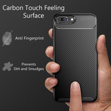 Nalia Smartphone-Hülle Apple iPhone 8 Plus, Carbon Look Silikon Hülle / Matt Schwarz / Rutschfest / Karbon Optik
