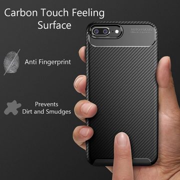 Nalia Smartphone-Hülle Apple iPhone 8 Plus, Carbon-Look Silikon Hülle / Matt-Schwarz / Anti-Fingerabdruck / Rutschfest Stoßfest Kratzfest / Karbon-Optik Schutzhülle / Slim Cover Soft Case Etui Handy-Tasche Backcover / Handy-Schale Backcase Handycover Handycase